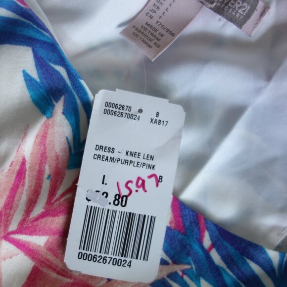 NWT FOREVER 21 Cream Blue Pink Side Pleated Sundress – Large - Picture 5 of 8